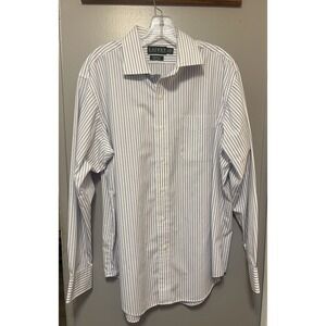 Lauren Ralph Lauren Men's Classic Fit No Iron Blue White Dress Shirt Size XL